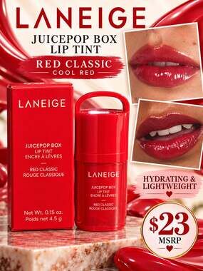 LANEIGE JuicePop Box Hydrating & Lightweight Oil Lip Tint in Classic Red NIB